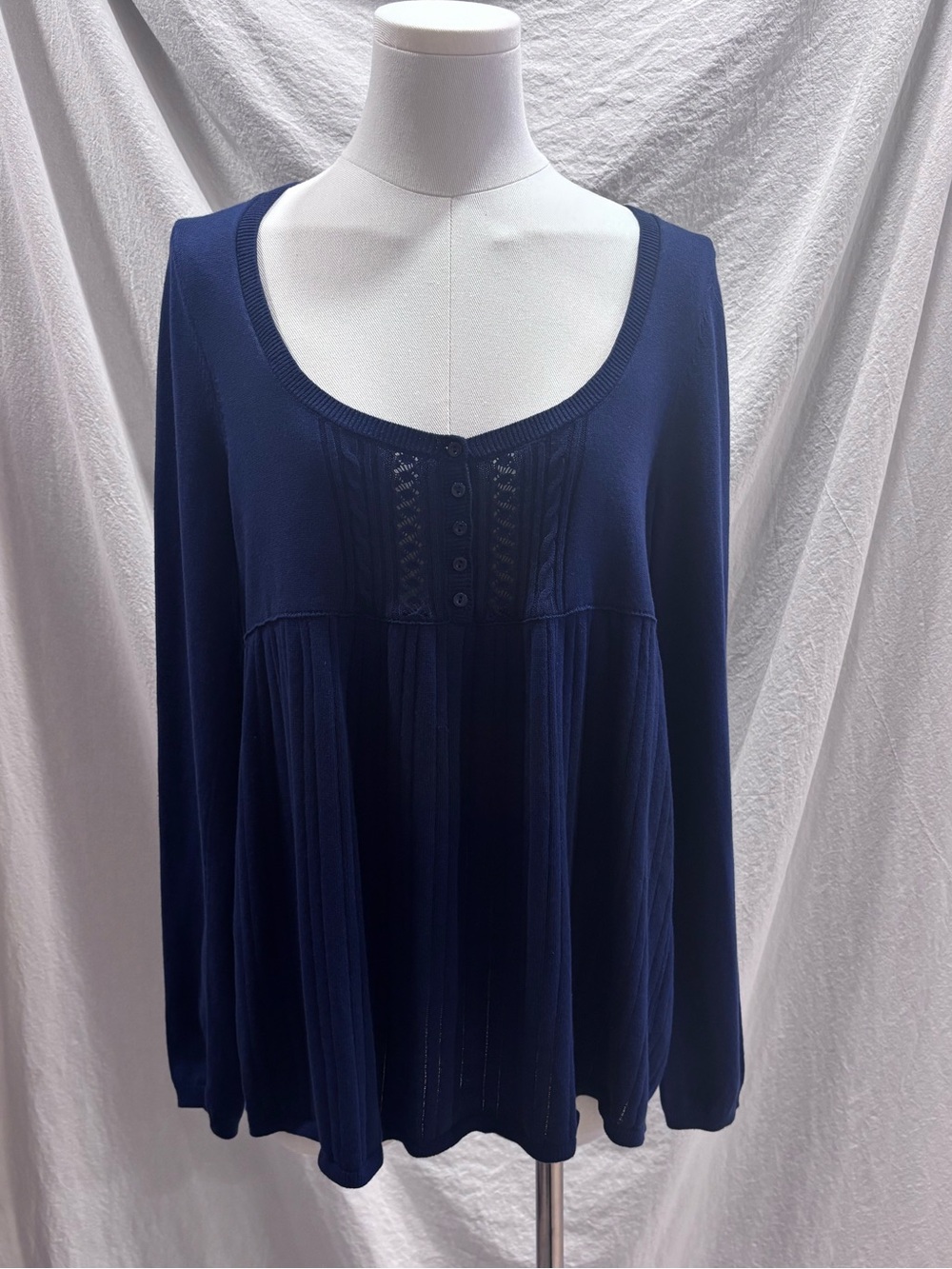 Aeropostale Babydoll Henley Long Sleeve Sweater Navy Blue Large NWT Y2K Inspired